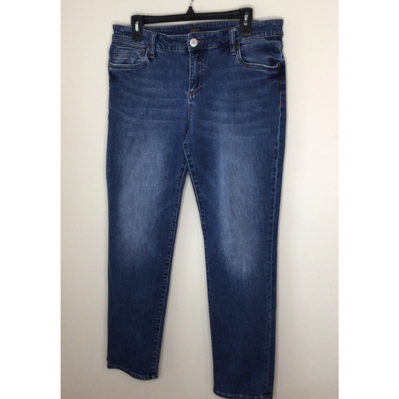 KUT from the Kloth Dark Wash Distressed Straight Leg Jeans Size 12 Petite - Picture 1 of 6